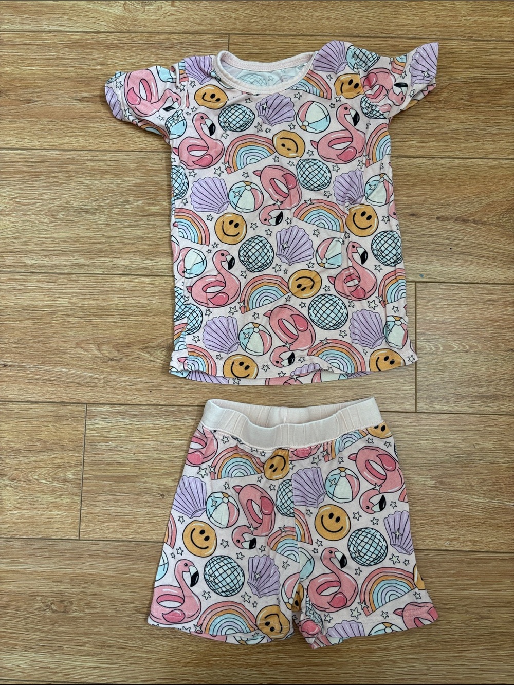 Little One Shop Pink Flamingo & Rainbow Pajama Set